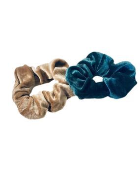 Green and Mocha Brown Velvet Scrunchie Bundle NEW